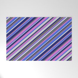 [ Thumbnail: Orchid, Royal Blue, Light Gray, Midnight Blue & Dim Gray Colored Lined Pattern Welcome Mat ]