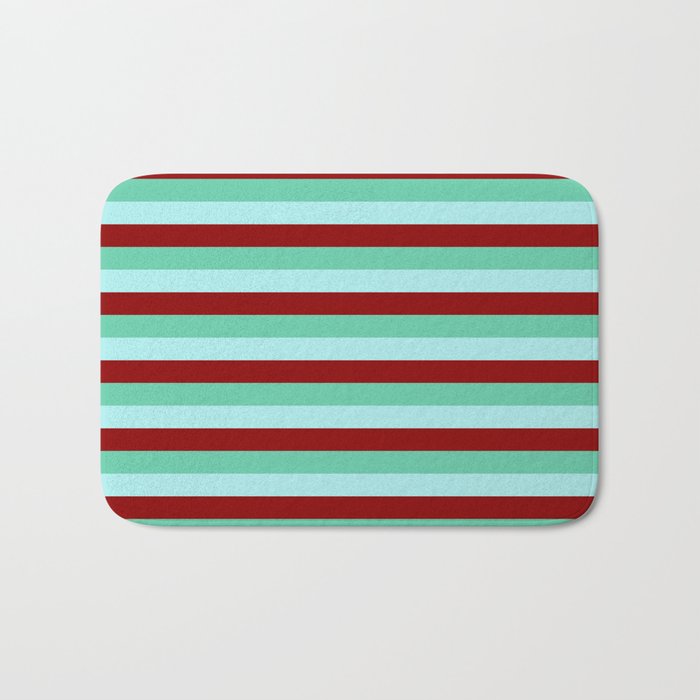 Turquoise, Dark Red & Aquamarine Pattern of Stripes Bath Mat