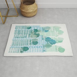 Juniper - A Garden City Rug | Trees, Drawing, Skyscraper, Eco, Buildings, Architecture, Roof, Explore, Apartments, Towers 