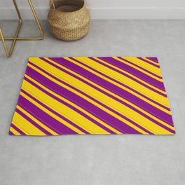 [ Thumbnail: Yellow and Purple Colored Stripes/Lines Pattern Rug ]