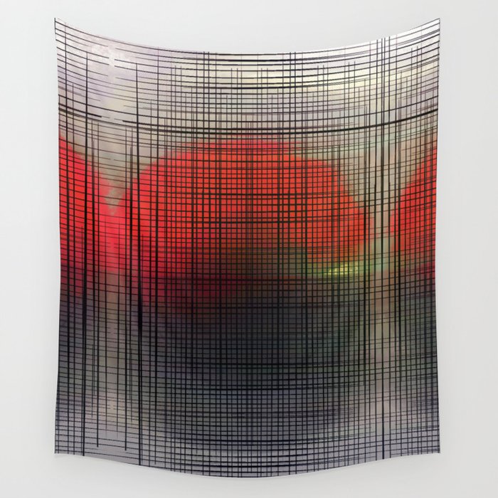 Sloane Grid Sun - gray red grid, grid pillow, home decor, painterly, sunshine, boho art, bohemian Wall Tapestry