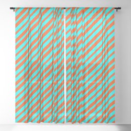 [ Thumbnail: Red and Cyan Colored Striped Pattern Sheer Curtain ]