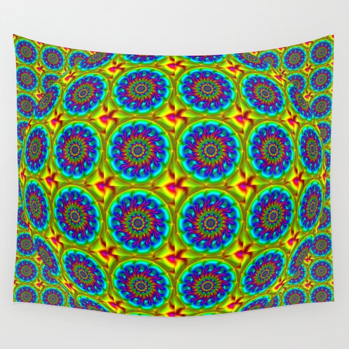 FRACTAL FLOWER ABSTRACT RAINBOW - COLORED OP ART Wall Tapestry