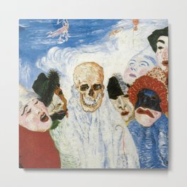 Death and the masks outcast grotesque art portrait painting by James Ensor Metal Print