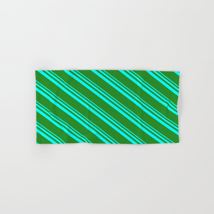 Aqua & Forest Green Colored Lines/Stripes Pattern Hand & Bath Towel