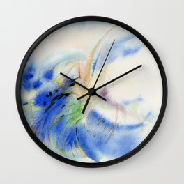 Blue Abstract Watercolor Painting Wall Clock | Yellow, Zenspace, White, Prussianblue, Expressionism, Meditative, Kellygreen, Gold, Expressive, Ultramarineblue 