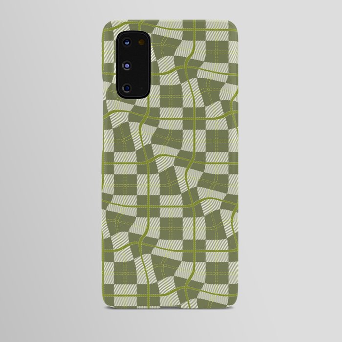 Warped Checkerboard Grid Illustration Olive Garden Green Android Case