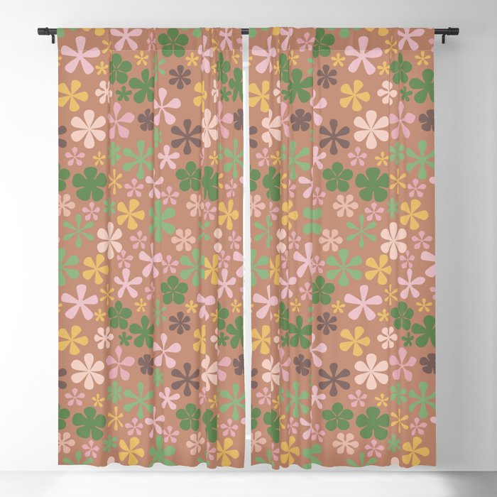 fawn brown pink and green harvest florals eclectic daisy print ditsy florets Blackout Curtain