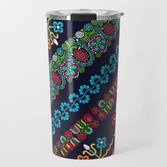 Mexican Floral Embroidery Pattern  Travel Mug