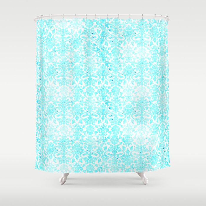 Aqua Blue Damask Shower Curtain