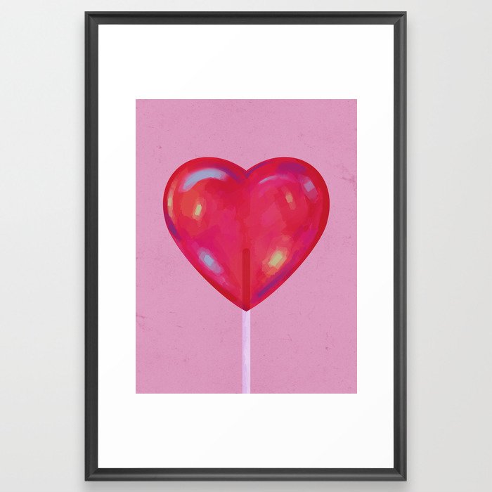 Heart Lollipop 3d Digital Painting Brush Strokes, Candy Shop Suck on It Sweets Summer Framed Art Print