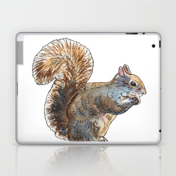 Adorable Squirrel Eating Nut Watercolor by Irina Sztukowski Laptop & iPad Skin