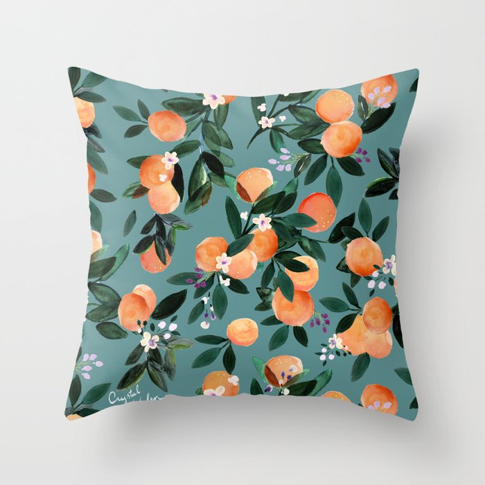 Dear Clementine - oranges teal by Crystal Walen Throw Pillow