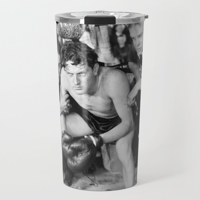 Boxer in corner with trainers Travel Mug