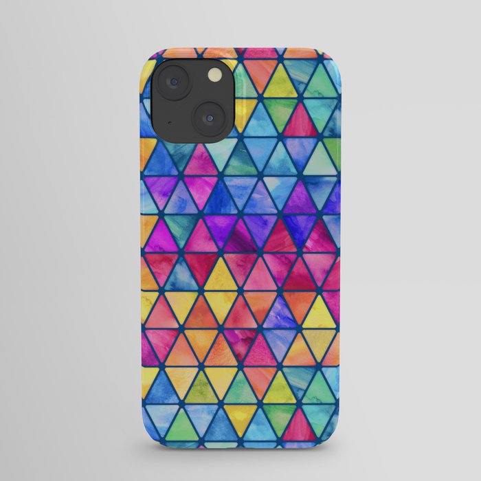 Little Rainbow Watercolor Triangles on Navy Blue iPhone Case