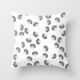 Black and White Broccoli Pattern Illustration Throw Pillow