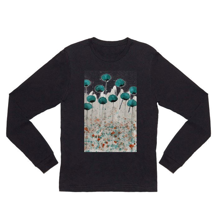 Teal and Gray Poppies Long Sleeve T Shirt