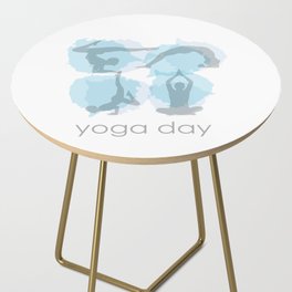 Yoga day workout silhouettes on watercolor paint splashes	 Side Table