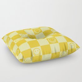 Cute Smiley Faces on Checkerboard \\ Sunshine Color Palette Floor Pillow