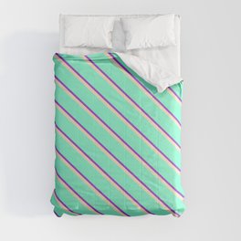 [ Thumbnail: Dark Orchid, Bisque, and Aquamarine Colored Lines/Stripes Pattern Comforter ]