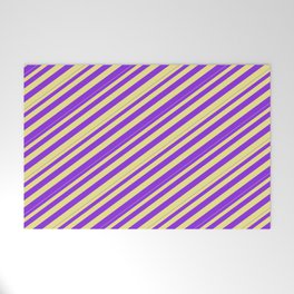 [ Thumbnail: Tan & Purple Colored Pattern of Stripes Welcome Mat ]