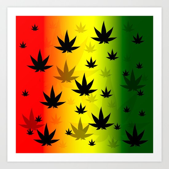 Pattern with cannabis leaf shapes on a yellow and red green background.  Leaf of a marijuana plant. Art Print by Design424 | Society6