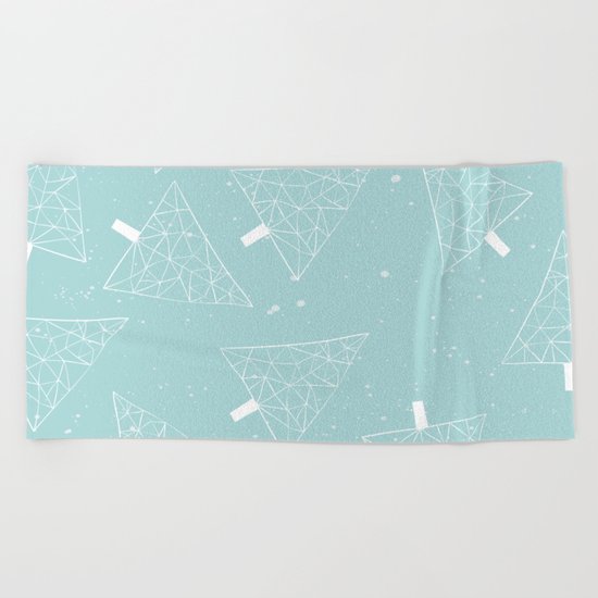 Christmas Trees Light Blue Beach Towel