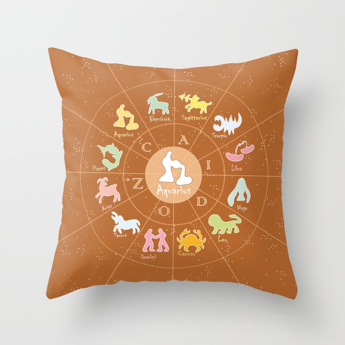 Aquarius, ,2, Zodiac, Astrology, Horoscope, Stars, Sun-and-moon. Birthday, Valentines-day, Holidays, Throw Pillow