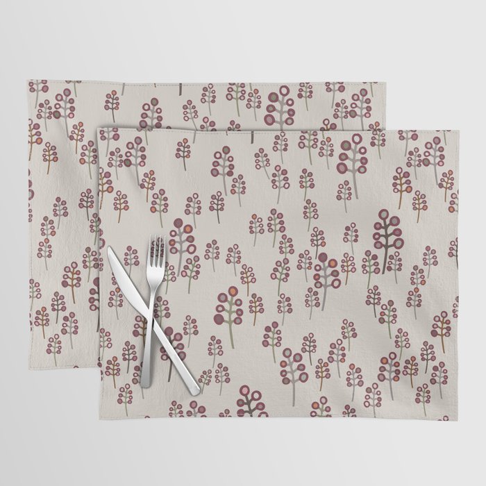 Red and tan hand drawn berries and branches Placemat
