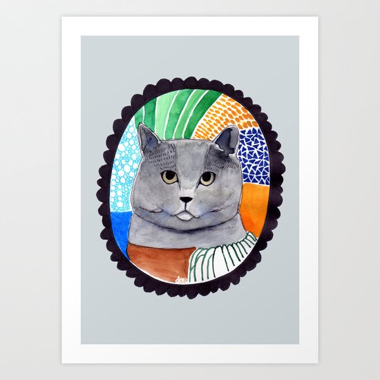 KITTY / GREY Art Print