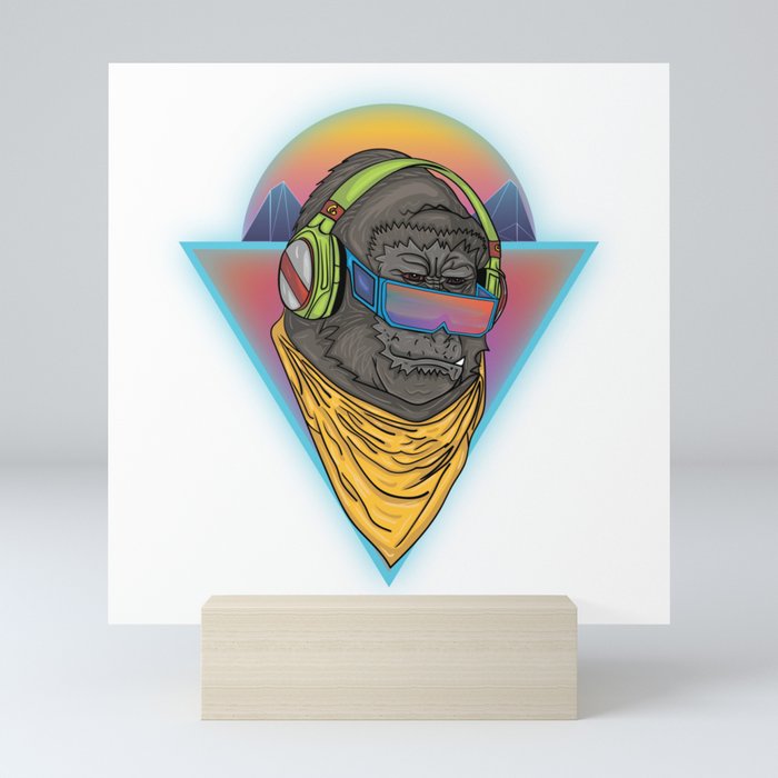 New Retrowave Gorilla Neon Design 80s Mini Art Print