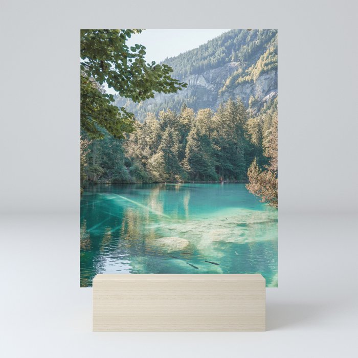 Blue Lake In Switzerland Photo | Mountain Landscape In Europe | Blausee Outdoor Travel Photography Mini Art Print