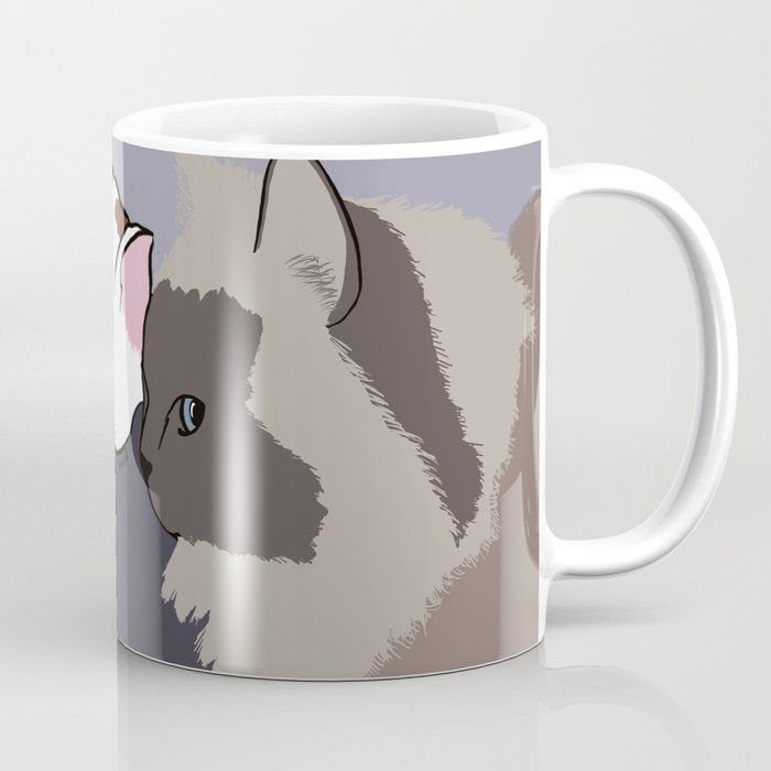 A Pit Bull and Her Kitty Coffee Mug | Drawing, Digital, Pit-bull, Rag-doll, Blue-point, Cat, Dog, Cat-and-dog, Blue-eyes, Kitty
