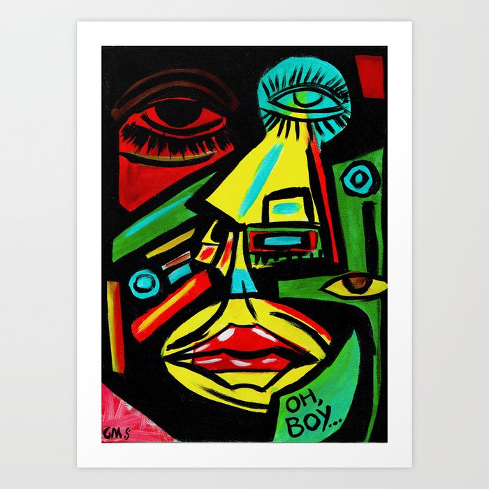 "Rosy Cheeks" Abstract Portrait Painting Art Print by Scone Boy