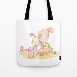 Baby girl and her bunny Tote Bag