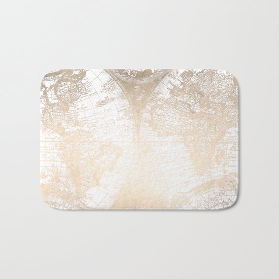 Antique White Gold World Map Bath Mat