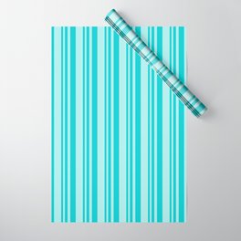 [ Thumbnail: Dark Turquoise and Turquoise Colored Lined/Striped Pattern Wrapping Paper ]