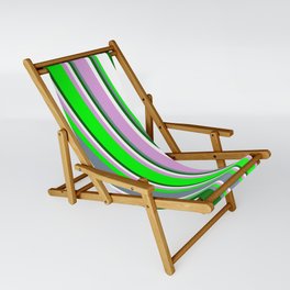 [ Thumbnail: Vibrant Plum, Lime, Light Slate Gray, Dark Green & White Colored Lines/Stripes Pattern Sling Chair ]
