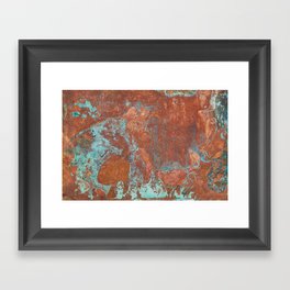 Tarnished Metal Copper Aqua Texture - Natural Marbling Industrial Art  Framed Art Print