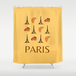 Paris Eiffel Tower Retro Modern Boho Art Decor Yellow Mustard Illustration  Shower Curtain