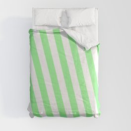 [ Thumbnail: Green and White Colored Lines/Stripes Pattern Comforter ]