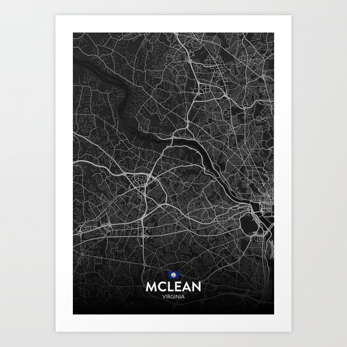 McLean, Virginia, United States - Dark City Map Art Print