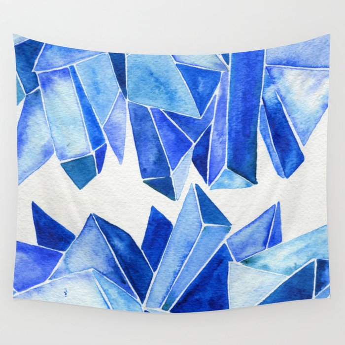 Sapphire Watercolor Facets Wall Tapestry