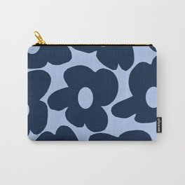 Large Dark Blue Retro Flowers Baby Blue Background #decor #society6 #buyart Carry-All Pouch