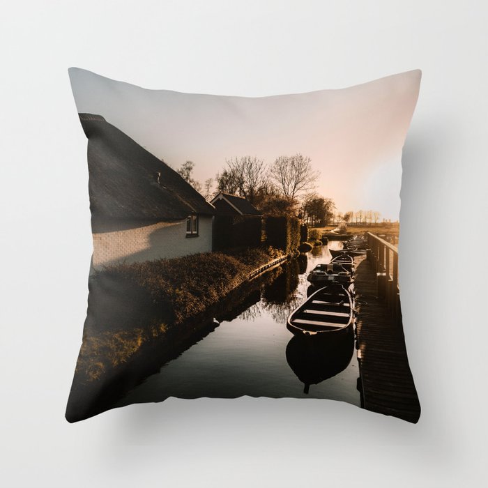 Sunset canals Giethoorn Throw Pillow