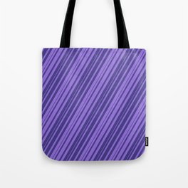 [ Thumbnail: Purple and Dark Slate Blue Colored Striped Pattern Tote Bag ]