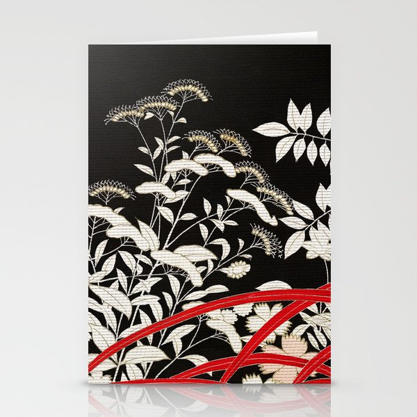 Japanese Vintage Kimono Pattern, Vintage Black And White Floral Pattern, Stationery Cards