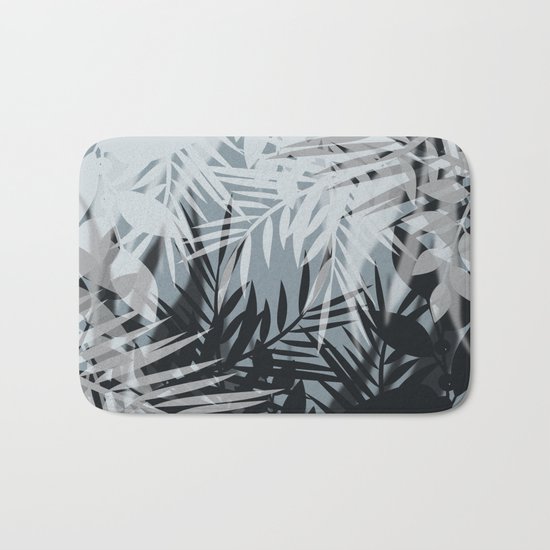 Gray Leaves pattern . Bath Mat