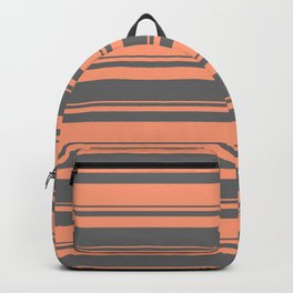 [ Thumbnail: Dim Gray & Light Salmon Colored Lined Pattern Backpack ]
