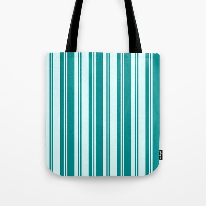 Light Cyan and Dark Cyan Colored Lines Pattern Tote Bag